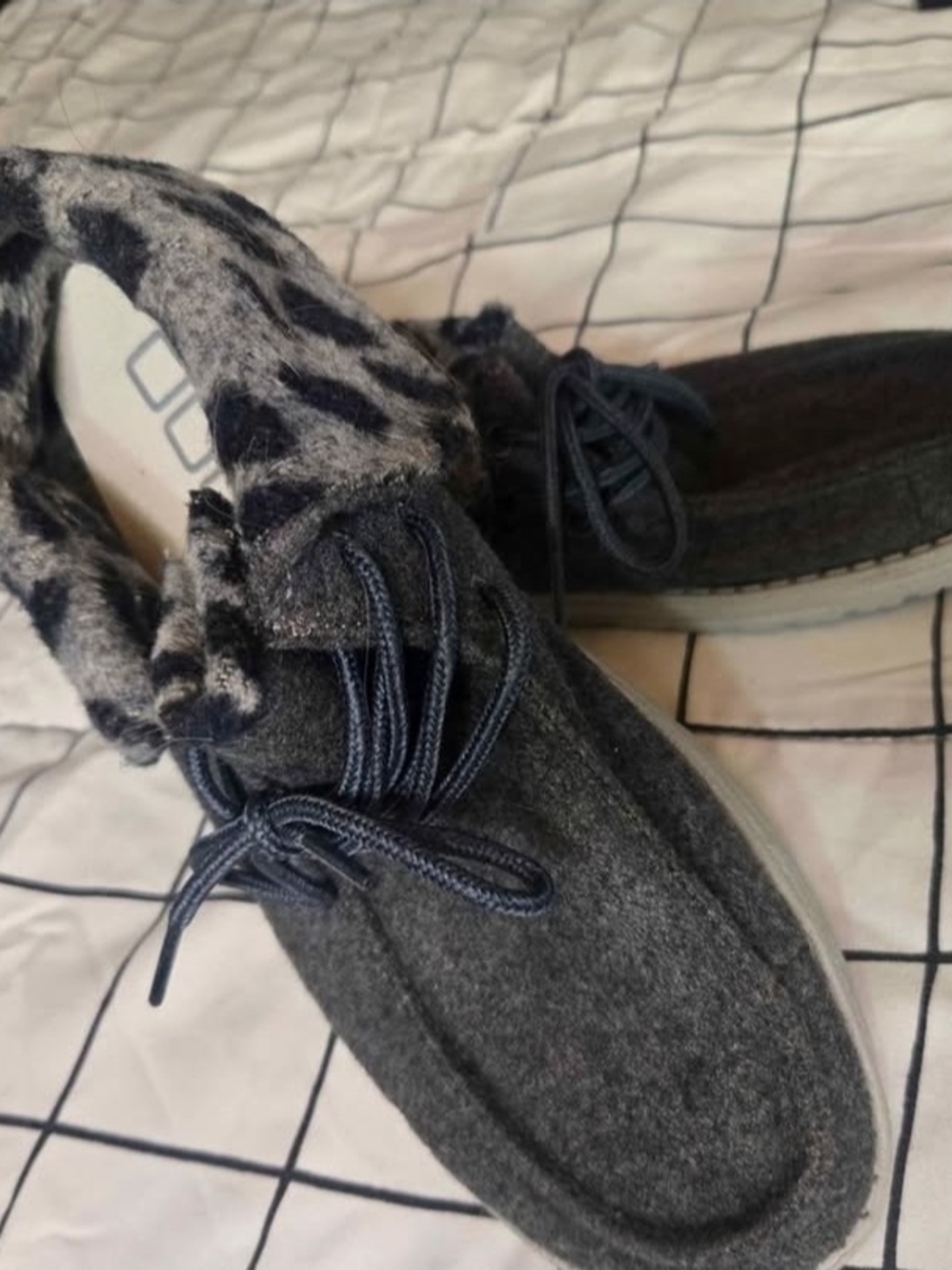 Hey Dude Women's Charcoal Gray Lace-Up Moccasins with Patterned Lining